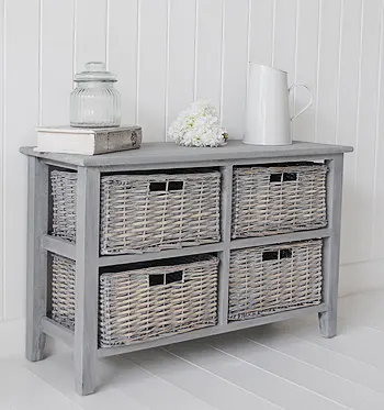 Grey Rieten Vintage Franse Schoen Hout Kast Met 3 Laden