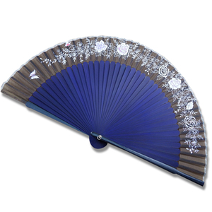 Blue Color Beautiful Lady Silk Bamboo Fan for Gift
