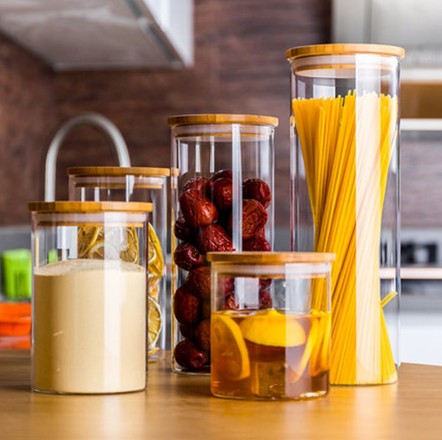 glass jars with wood lid food storage kitchen use food glass jar with lid