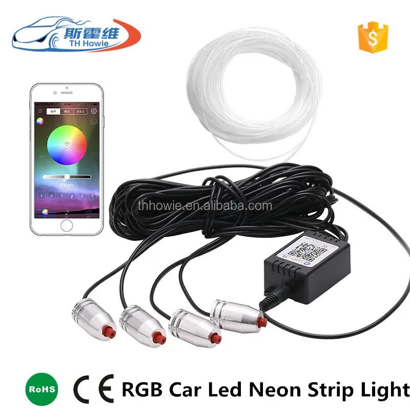 Araba LED RGB iç ışık EL Neon şerit 6M halat boru ses APP telefon kontrolü atmosfer ışığı otomatik renkli dekor lambası dc 12V