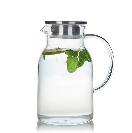 Glass Water Jug With Steel Lid Glass Carafe Beverage Glassware Glass Water Carafe