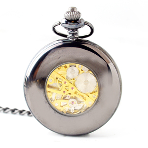 الجملة الفاخرة التلقائي السلس <span class=keywords><strong>moonphase</strong></span> الميكانيكية ساعة جيب فضة الهيكل العظمي الميكانيكية التلقائي ساعة جيب - Product Image 4