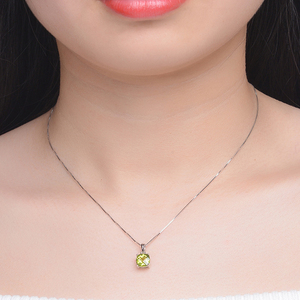 Luxury Trendy 100% Natural Gemstone 925 Sterling Silver 7mm Green Square Cut <strong>Peridot</strong> Pendant <strong>Necklace</strong> White Gold Plated Women - Product Image 5