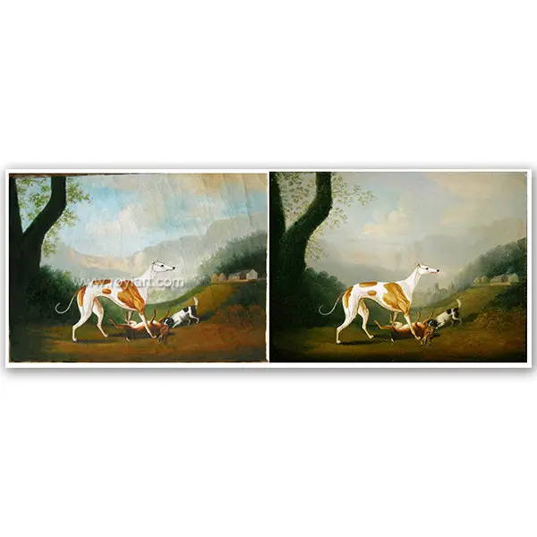 Greyhound com um spaniel filhote de cachorro e cadarço morto crack pano pintura a óleo de daniel clowes