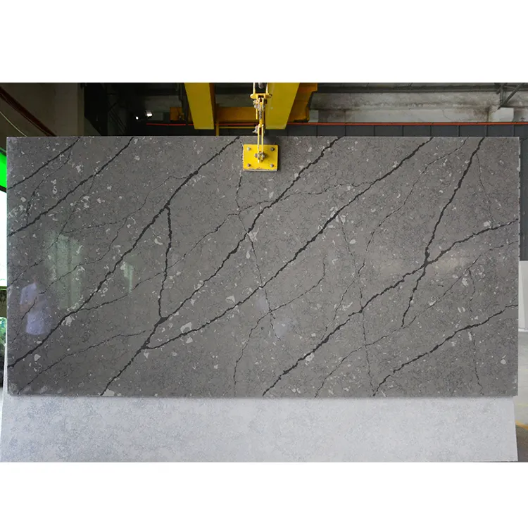 SH8505 6mm-30mm di spessore pietra di quarzo artificiale grande lastra lastre di quarzo all'ingrosso quarzo grigio scuro artificiale
