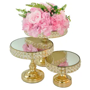 Glass lid crystal centerpieces for wedding table gold cake stand party