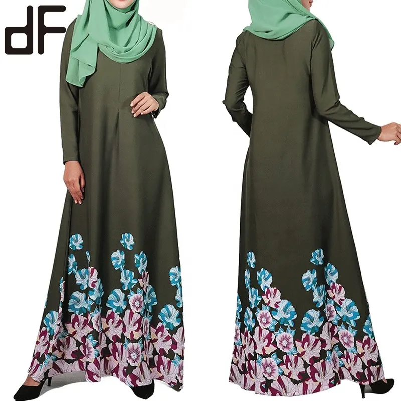 OEM islamice giyim Como krep baskılı çiçek moda Muslimah Jubah Abaya endonezya malezya Jubah elbise