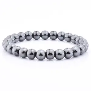 Hochwertiger heißer Verkauf modisch 8 mm Hematit Perlen-Armbänder für Herren Stretch-Silber Perlen-Armband für Herren