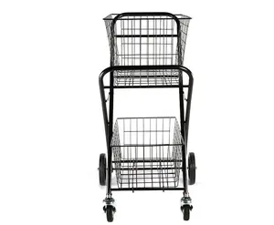 Carrito de empuje de acero inoxidable, cesta plegable, para transporte, supermercado