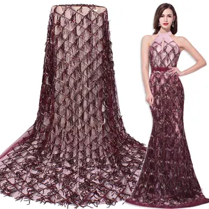 Bestway ren và thêu vải Burgundy nặng Sequins pháp ren vải lưới fl0321 - Product Image 1