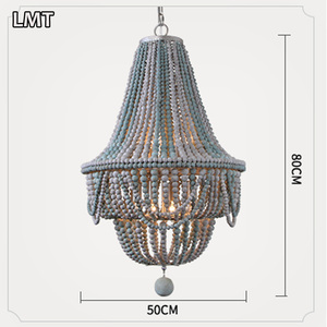 <span class=keywords><strong>Lampadario</strong></span> in Stile Industriale Rustico con <span class=keywords><strong>Doppio</strong></span> Strato di Grandi Perle di Legno per Soffitti Alti - Product Image 4
