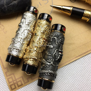 Pluma de metal pesado de dragón chino, bolígrafo de gel <span class=keywords><strong>con</strong></span> logo láser personalizado de oro, negro y plata, conjunto de regalo <span class=keywords><strong>con</strong></span> funda - Product Image 3