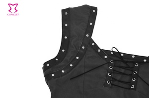 Top Corto <span class=keywords><strong>de</strong></span> Manga Corta con Remaches Estilo Steampunk para Mujer, <span class=keywords><strong>Blusa</strong></span> Sexy <span class=keywords><strong>de</strong></span> Crepé <span class=keywords><strong>de</strong></span> Seda para Combinar con <span class=keywords><strong>Falda</strong></span>, Vestido, Jeans, Corsé Gótico - Product Image 4