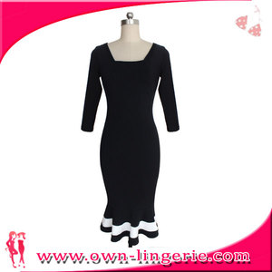 Vestido de REINO UNIDO Elegante Negro Sexy CottonTarde del Partido Vestidos de Las Mujeres Señoras de La Manera Midi Vestidos - Product Image 2