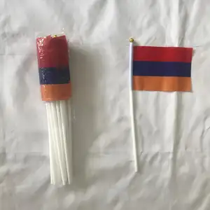 Poliéster barato Armenia Armenios Mano Pequeño Mini Stick Bandera con parte superior redonda