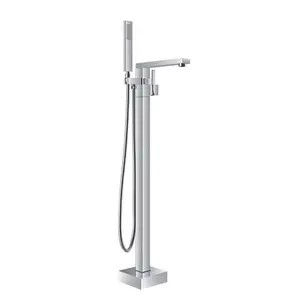 Floor Mounted Free Standing Tub Faucet Bath Taps With Square Shape