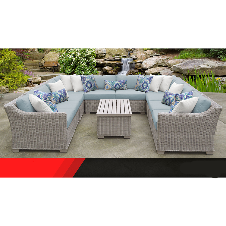 Pastoral outdoor furniture design loveseat sofa U shape  rattan leisure  sectional sofa set