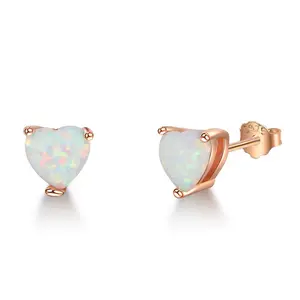 925 sterling silver Rose Gold plated heart cut opal stone factory price Opal Earrings