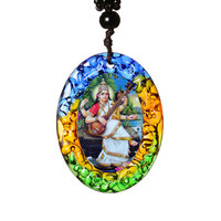 Collier pendentif personnalisé en cristal de verre coloré avec strass, représentant le dieu hindou indien Shiva, pour la Pooja et la décoration intérieure
