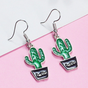 Versione coreana Temperamento Piccolo Fresco Verde Pianta di <span class=keywords><strong>Cactus</strong></span> Gancio Dell'orecchio Orecchino - Product Image 3