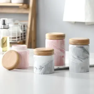 New item marble ceramic canister with bamboo cover food storage&container
