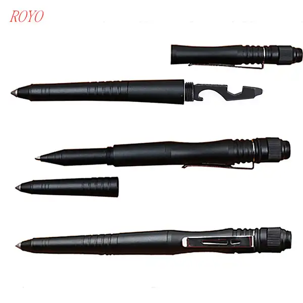 6 in 1 regalo promozionale self defense led penna a sfera di luce, metallo penna multiuso, multi strumento tactical pen