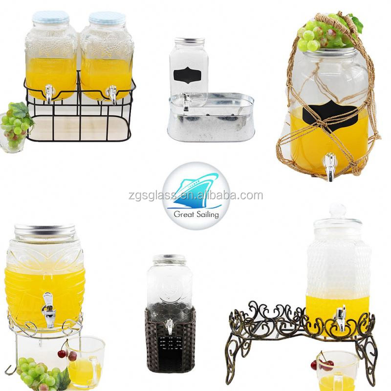Personnalisé 10l Grand Rond Géant Verre Mason Jar Distributeur de Boissons Avec Couvercles Et Titulaire