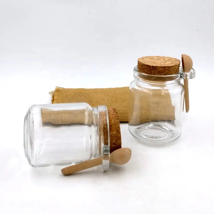 Paket Krim Gosok 120Ml 4Oz, Botol Puding Susu 250Ml Toples Kaca dengan Tutup Gabus dan Sendok untuk Makanan Madu Pernikahan Kacang