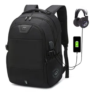 Venta al por mayor 17 pulgadas mochila portátil con compartimento para el portátil y cargador USB para viajar de deportes y la escuela