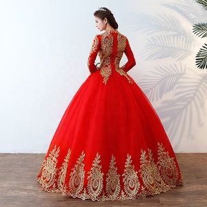 Cina Personalizzato <span class=keywords><strong>Rosso</strong></span> Dell'abito di Sfera Semplice Vintage Tradizionale Abiti Da Sposa - Product Image 2