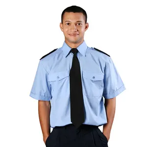 Pabrik Seragam Pabrik Lengan Pendek 100% Katun/Poliester Desain Kustom Kemeja Seragam Keamanan Pria Biru