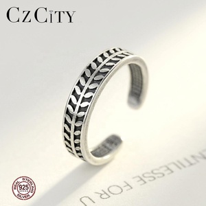 แหวนดีไซน์รูปใบไม้ czcity แหวนเงินสเตอร์ลิง925เงินครบรอบเครื่องประดับไทยแหวนย้อนยุค MIDI วินเทจ - Product Image 4