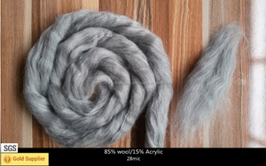 28mic Natural Gris Mezclado de Lana Superior Roving lana Fibra 85% Uruguay/15% Acrílico Spinning Fieltro Que Teje - Product Image 1