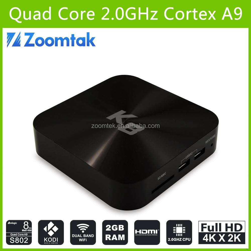 Amlogic S802 quad core android tv box malasia con kodi 14.2 preinstalado 2 G / 8 G