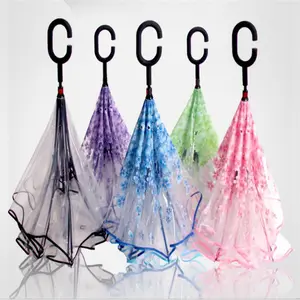 Inverted Umbrella Unionpromo High Quality Double Layer Plastic Inverted Transparent Folding Umbrella