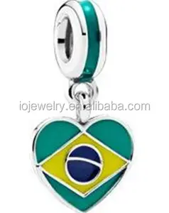 Brasil flag with green yellow and blue enamel custom heart charms