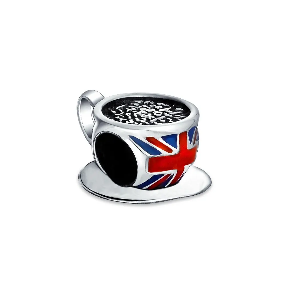 925 Sterling Zilver Britse Vlag Uk Londen Reizen Vakantie Thee Koffie Cup Charm Kralen Voor Armbanden