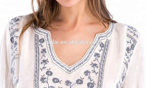 Blusas y Tops de <span class=keywords><strong>Verano</strong></span> para Mujer, Diseño de Oficina, Algodón Blanco, Manga Abullonada Bordada - Product Image 6