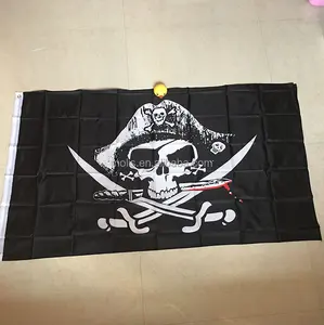 Bandeira pirata de caveira 3x5 pés com duas ilhós barata em estoque por atacado