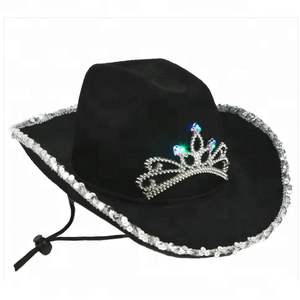 <span class=keywords><strong>Sombrero</strong></span> de <span class=keywords><strong>vaquero</strong></span> con corona de Tiara para mujer, <span class=keywords><strong>sombrero</strong></span> de <span class=keywords><strong>vaquero</strong></span> con luces parpadeantes de <span class=keywords><strong>princesa</strong></span> rosa de fieltro negro y rosa para fiesta de carnaval, para fiesta de la Semana de la semana, para mujer - Product Image 2