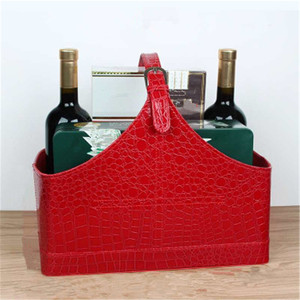 Creative OEM Leather <strong>Hamper</strong> Gift Baskets Wicker <strong>Box</strong> <strong>for</strong> Fruit Flower Wine - Product Image 2