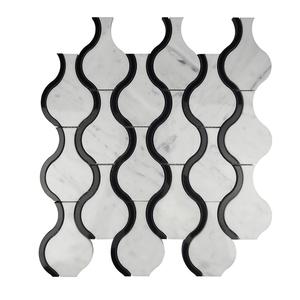 아름다운 흑백 육각형 꽃 워터젯 욕실 모자이크 타일 - Product Image 3