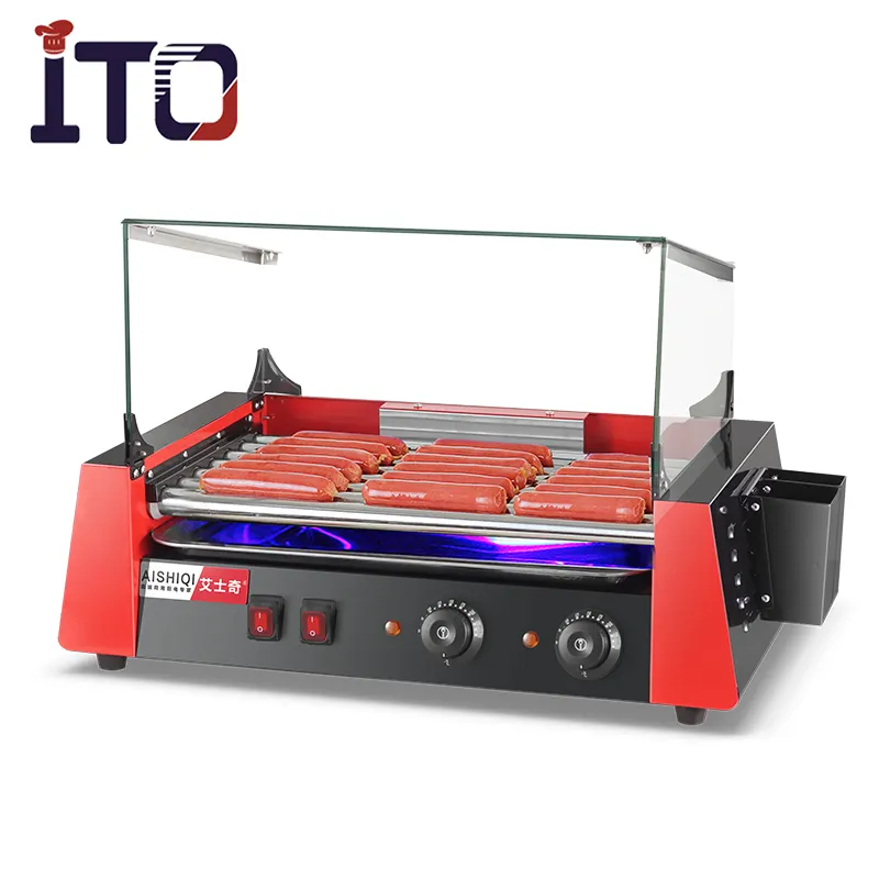 ASQ 007 commerciële snack machine elektrische hot dog grill machine hot dog 7 rollers