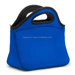 Solid colour blue neoprene lunch tote bag large lunch box case for school kids