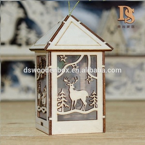 Carved <strong>House</strong> Shape Wooden LED <strong>Light</strong> Box <strong>Tea</strong> <strong>Light</strong> <strong>Holder</strong> for Hotel Home Hanger Christmas Decoration - Product Image 4