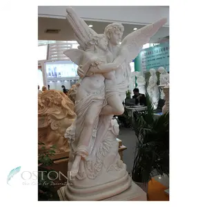 Levensgrote Sculptuur Pure Wit Marmer Sexy Grote Angel Liefde Paar Man Vrouw Standbeelden