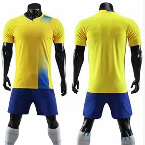 สีเหลืองสีฟ้าลายการฝึกอบรม jersey ผู้ใหญ่ออกแบบฟุตบอลราคาถูกกีฬาโรงงาน