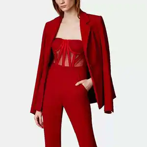 Las nuevas mujeres de primavera rojo prendas de vestir exteriores pantalones de talle alto profesional traje de