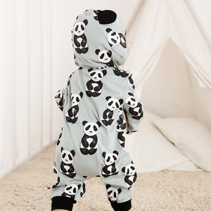 连帽中性 <span class=keywords><strong>2</strong></span> 色熊猫印花新生拉链婴儿连身裤 - Product Image 5