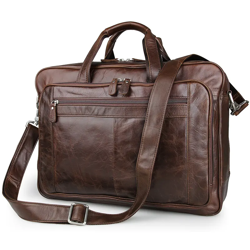 New Custom Casual Men's Leather Briefcase Coffee Luxury Business Quality Leather Vintage 17 Inch Laptop Bag Men's Handbag